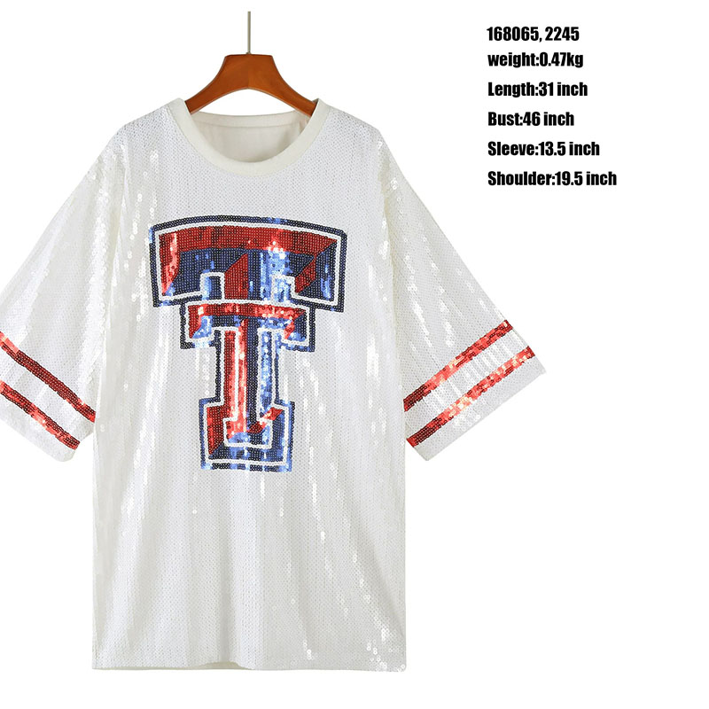 Women Sequin Texans Jersey T Shirt